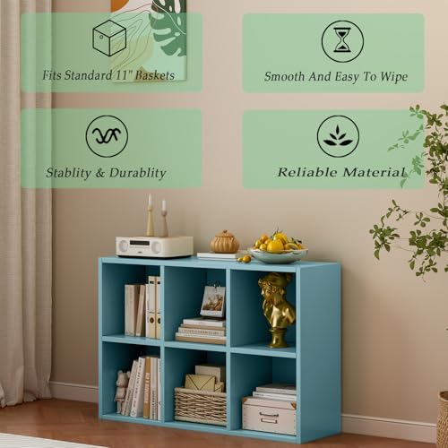 OSCHF 6-Cube Storage Shelf Bookcase - Wooden 3-Tier Floor Standing Open Bookshelf for Home and Office, Display Cabinet, Light Blue - color: Light Blue, size: 6-Cube