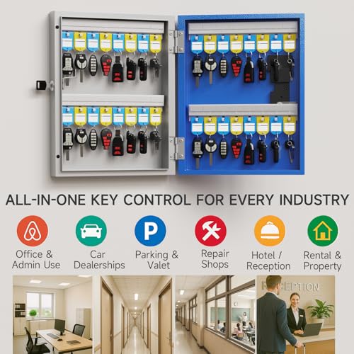 32-Key Smart Key Lock Box Wall Mount – Commercial Key Cabinet with App, Keypad, Bluetooth & WiFi Unlock (Sold Separately), Access Log Tracking, Key Management System for School, Office - size: 32 keys (Smart)