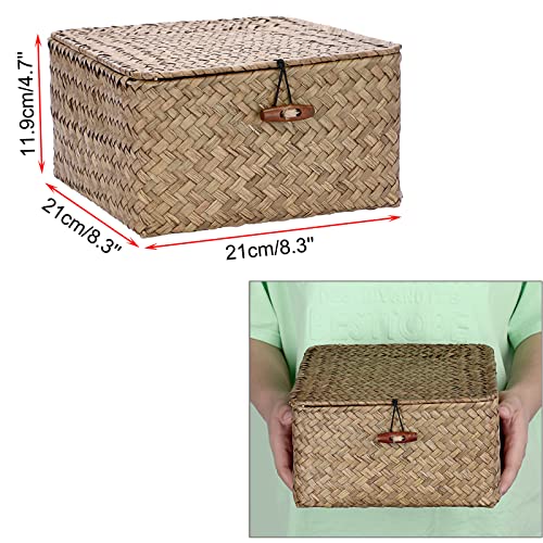 Hipiwe Wicker Shelf Baskets Bin with Lid Handwoven Seagrass Storage Basket Container Square Multipurpose Household Basket Boxes for Shelves and Home Organizer, Coffee Small - color: Coffee, size: Small