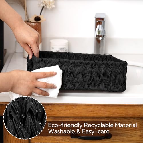 GRANNY SAYS Wicker Storage Basket, Decorative Woven Baskets for Storage, Waterproof Baskets Organizer, Wicker Basket for Organizing, 2-Pack, Black - color: Black, size: 11 ¼"L x 7 ½"W x 3 ½"H