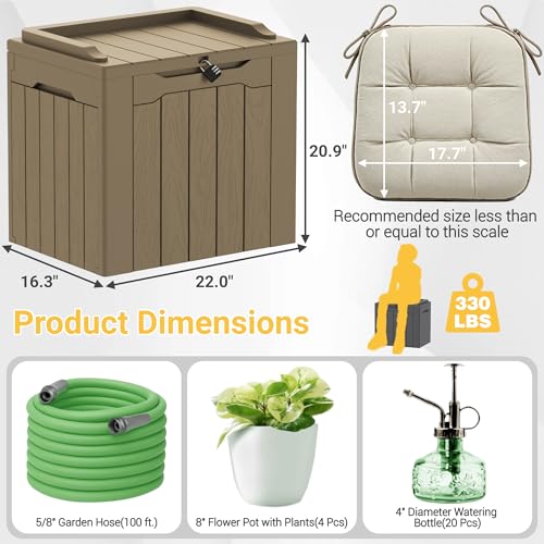 Greesum Outdoor Storage Box 31 Gallon Storage Box with Lid for Patio Furniture, Garden Tools, Pool Supplies, Waterproof and UV Resistant, Lockable, Light Coffee - color: Light Coffee, size: 31 Gallon