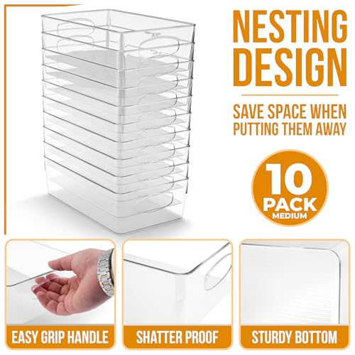 Sorbus Medium Clear Plastic Storage Bins for Organizing, 10 Pack Clear Organizer Bins with Handles Plastic Storage Bins for Closet, Pantry, Fridge, Medicine Cabinet Organizer, Shelves, Freezer, Drawer - size: Medium, style: 10 Pack