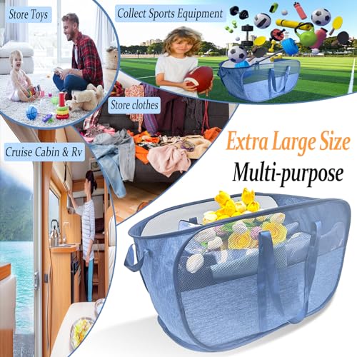 Extra Large Mesh Pop Up Laundry Hamper, 100L Collapsible Laundry Basket, Dirty Clothes Hamper with Reinforced Handles, Storage Bins for Shelves, Dorm or Home Portable Stair Laundry Basket. Blue - color: Blue, size: Single Standard
