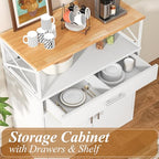 Shintenchi Kitchen Buffet Cabinet with Adjustable Shelf, Modern Kitchen Storage Cabinet,Farmhouse Coffee Bar Cabinet（White） - color: New White, size: 37.6"H