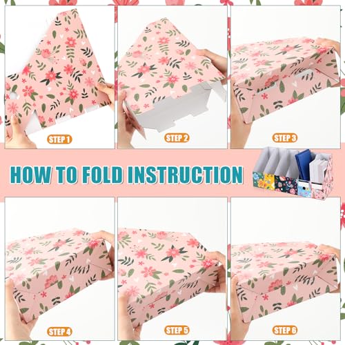 PerKoop 6 Pcs Decorative Magazine File Holders Floral Foldable File Folders Magazine Storage Boxes Rack Desk Organizer Documents with Printable Labels for School Office Home (Floral Design) - style: Floral Design