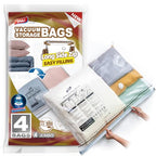 TAILI 4 Pack Vacuum Storage Bags, LONG SIDE ZIP (39x28 inch) Vacuum Seal Bags for Clothing, Jumbo Storage Space Saver for Beddings, Comforters, Blanket, Pillows and Clothes - size: 4 Jumbo