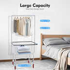 Commercial Laundry Rolling Cart with Wheels, 110 LBS Load Capacity Hamper Basket Organizer, Industrial Heavy Duty Wire with Double Pole Rack, Steel Frame with Chrome Finish, 27 * 22 * 67inch