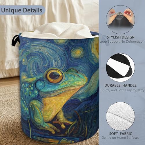 Frog Laundry Basket,Starry Night Moon Foldable Oxford Cloth Tote Bag Laundry Hamper Clothes Storage Bucket Organizer for Bedroom Laundry Storage Dormitories 16" x 20.8" - color: Frog Starry Night Moon