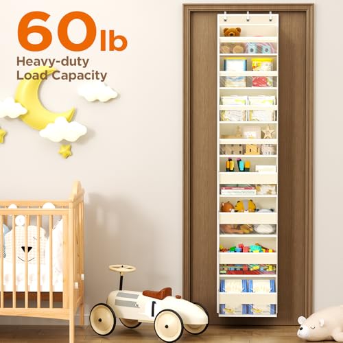Mefirt Over The Door Organizer, 8 Shelf Door Hanging Organizers with 8 Large Capacity Pockets, Back of Door Organizer Storage Hanging Shelves for Closet Bathroom Bedroom Nursery - color: Beige, size: 8-Tier