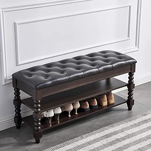 LEILISI Shoe Bench, Wood Storage Bench with Cushion Seat, Shoe Rack with Hidden Storage Space for Entryway Living Room Bedroom Hallway (Walnut, 39.4'') - color: Walnut, size: 39.4