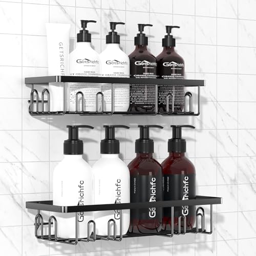 Getsrichfc Shower Caddy Adhesive, Rustproof Shower Shelves for Inside Shower, Large Capacity Bathroom Organizers and Storage, Shower Storage with Removable Hooks, No Drill Bathroom Accessories Black - color: Black