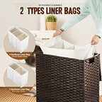 Greenstell Laundry Hamper with Lid, 125L Large Clothes Hamper with 3 Section & 2 Section Removable Liner Bags & 5 Mesh Laundry Bags, Handwoven Synthetic Rattan Divided Laundry Basket, Brown - color: Brown