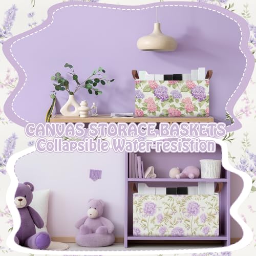 Boao 3 Pcs Purple Floral Storage Bin Wildflowers Collapsible Large Storage Baskets for Gifts Canvas Laundry Basket Foldable Box with Handle for Office Home Bedroom Clothes - style: Purple Flowers