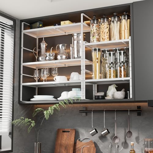 16.5~27.1" Expandable Shelf Organizer, 1Pack 10.2" Wide Stackable Cabinet Shelf Organizers, White Metal Sturdy Kitchen Counter Storage for Countertop, Adjustable Height Spice Rack - color: White, size: 1Pack-10.2''W-Holeless