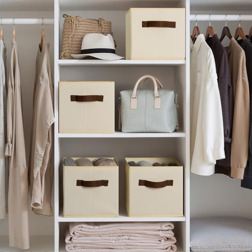Cupic Cupid Storage Bins Closet, Fabric Closet Organizers and Storage, 6-Pack Baskets for Organizing, Large Storage Boxes with Handles for Clothes and Toys, Beige - color: Beige, size: 6-Pack