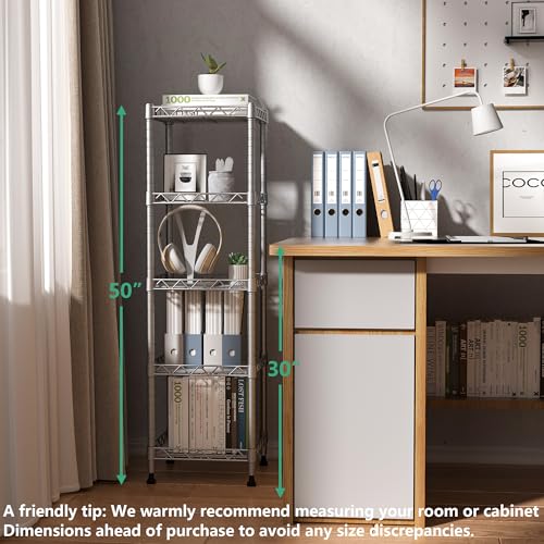 GIOTORENT 5 Tier Standing Shelving Metal Units, Adjustable Height Wire Shelf Display Rack for Laundry Bathroom Kitchen 11.8 W x 11.8 D x 50 H (5-Tier, Grey, Matte/Glossy Finish) - color: Grey, size: 11.8D x 11.8W x 50.0H (5Tier)