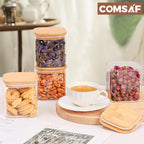 ComSaf 0.7 Qt Glass Food Storage Jars Set of 4, Clear Glass Storage Containers with Lids, Pantry Organization Jar, Spice Jar, Blooming Tea, Coffee and Sugar Container, Small Canister Set for Kitchen - size: 0.7Qt*4