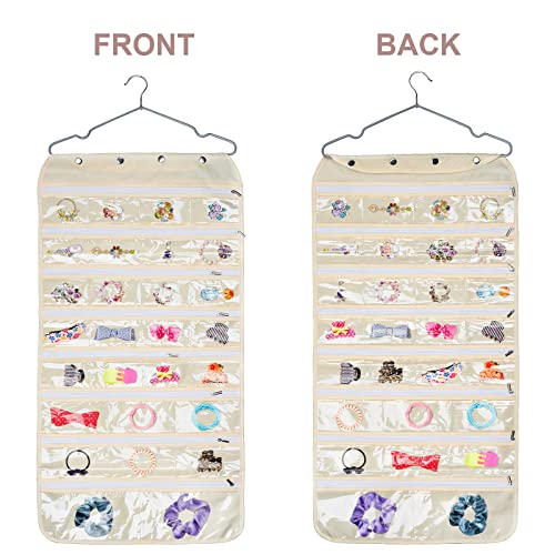 Luney Hanging Jewelry Organizer with Zippers, 56 Pockets Earring Holder Organizer with Pockets for Woman, for Hanging Earrings, Necklaces, Bracelets, Rings, Storage, Closet (Beige) - color: beige