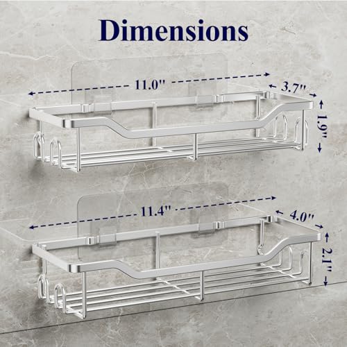 Kitsure Shower Caddy Large - Adhesive Shower Organizer, Stainless Steel Shelf for Inside Shower, No Drill Bathroom Organizers and Storage, Home Decor Accessories, 2 Pack, Sliver - color: Silver, size: Large
