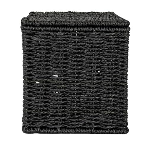 Household Essentials Small Handwoven Paper Rope Wicker Basket with Lid, Black - color: Black, size: Small (Pack of 1)
