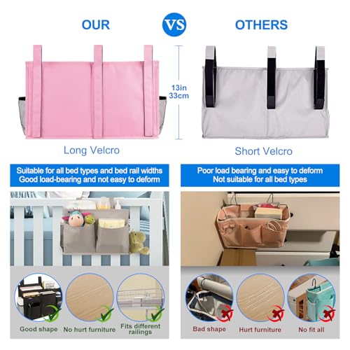 Surblue Caddy Hanging Organizer Bedside Storage Bag for Bunk and Hospital Beds, Pink, L - color: Pink, size: Large