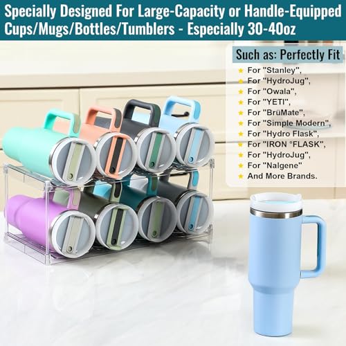 Design for Stanley 40 OZ & Large Bottles & Tumblers with Handle - Acrylic Water Bottle Organizer - Stackable Clear Wine Rack, Cup Holder for Home Kitchen Pantry Shelf Countertop Cabinet, 2 Tier Hold 8 - size: 2 Tier for 8
