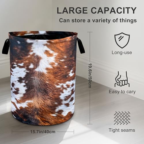 Cow Fur Laundry Basket Storage Bin Foldable Laundry Hamper Clothes Storage Bucket Organizer 19.6x15.7 Inch For Laundry Room/Bedroom/Bathroom - color: Cow Fur