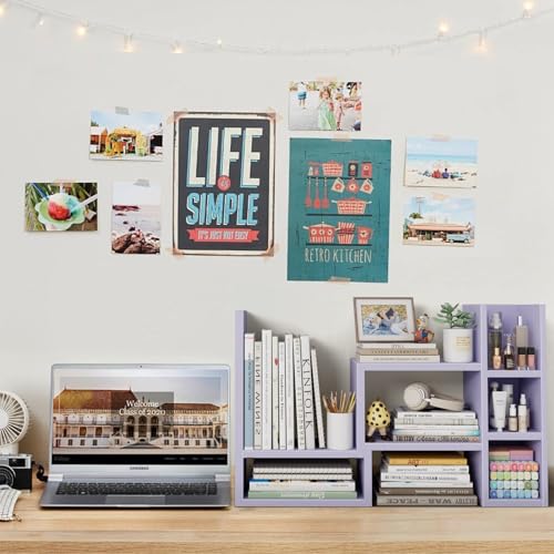 NUTIKAS Desk Shelves Desktop Organizer Shlef - Purple Office Organization for Top of Desk Organizers and Accessories Corner Bookshelf Table Top Shelving Small Hutch Decorations for Women Office - color: Purple