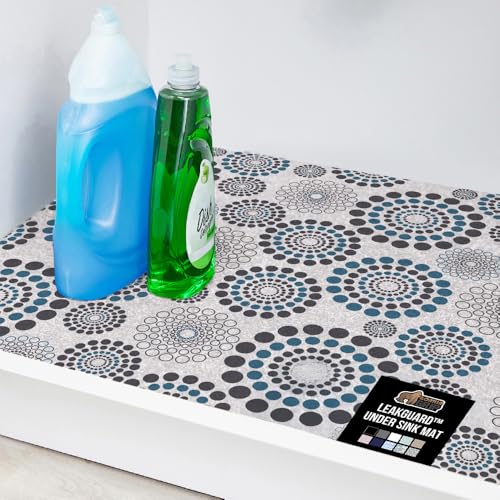 GORILLA GRIP LeakGuard Non-Adhesive Under Sink Mat for Kitchen Cabinet, Waterproof Quick Dry Shelf Liner, Durable Absorbent Felt Mats for Bathroom Sink, Cabinets, Dresser, 24x24 Spiral Gray Turquoise - color: Spiral: Gray/White/Turquoise, size: 24"W x 24"