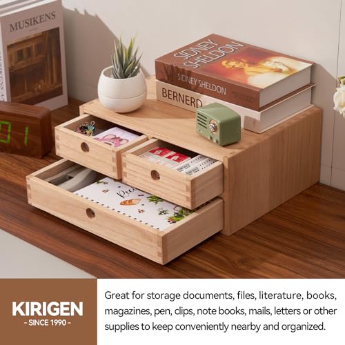 Kirigen Natural Wooden Desktop Organizer - Office Supplies Filing Tidy Storage Shelf - Storage Cabinet/Jewelry Organizer with 3 Drawers (NA, 2-Layer &3 Drawers) - color: Natural, size: 2-layer &3 drawers
