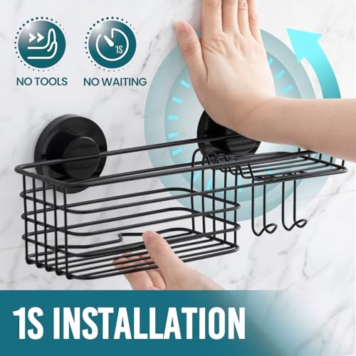 TAILI Shower Caddy Suction Cup, 3 Pack Shelves for Inside with Hooks & Soap holder Toothbrush Cups, Removable Bathroom Organizer, Rustproof Black Holder Storage-Black - style: 3× Black