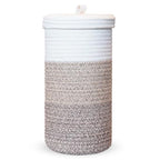 Toilet Paper Holder Handmade – Woven Cotton Toilet Paper Stand & Storage Basket with Lid, Freestanding Organizer for Bathroom, Fits 3 Mega Rolls Gradient Brown 14'' x 7'' - color: Gradient Brown