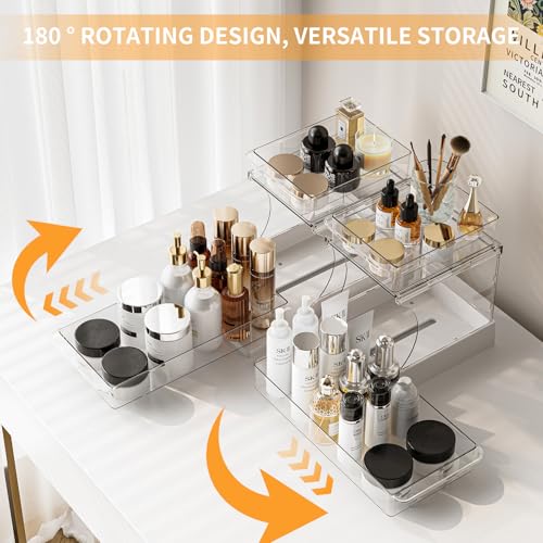 Jsyrjing Pull Out 2 Tier Under Sink Organizer Clear Cabinet Organizer for Kitchen Bathroom Storage Rotating Pantry Rack for Spice Organization and Makeup Organizer for Drawer Durable Design 2 Pack - size: 2 Pack
