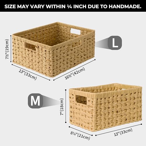 GRANNY SAYS Wicker Storage Baskets, Woven Baskets for Shelves, Waterproof Baskets for Organizing, Wicker Baskets with Handles, 2-Pack - color: Natural, size: 13"L x 8 ¼"W x 7"H