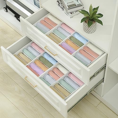 Qozary 3 Pack Sock Underwear Drawer Organizer Dividers, Non-Woven Fabric Collapsible Cabinet Closet Storage Boxes for Clothes, Socks, Lingerie, Underwear, Tie, Belt, Baby, Bedroom (White, 6 Cells) - color: White, size: 6 Cells