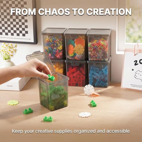 10 Pack Small Storage Bins with Lids, Black Stackable Plastic Organizer Containers for Crafts, Jewelry, Office Supplies & Small Toys - 3.54x3.54x4.53 Inch – Black Square Medium - size: Black Square Medium - 10 Pack