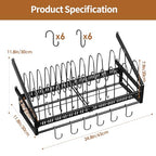 Housolution Pan Rack Wall Mounted, 24.8" Vertical Lid Organizer with 14 Adjustable Dividers, Heavy Duty Hanging Cookware Holder Hanger with 6 S-Hooks & 6 Vertical Hooks - color: Black, 1 Tier