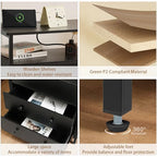 Edbuosy 27 inch Wide Night Stand with Charging Station, Bedside Table with Open Shelf, 2 Drawers Small Wood Dresser, Modern Wood Nightstand for Bedroom/Living Room (Black) - color: Black, size: 2 Drawers