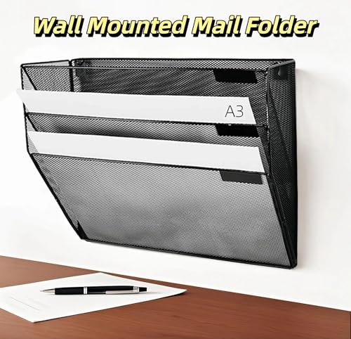 3 Tier Wall File Organizer, A3 Office Hanging Magazine Holder, Desktop Vertical Mail Paper Folder Holder Rack, Home Office Organization and Storage, Black (A3,3 Tier,Black) - color: A3,3 Tier,black