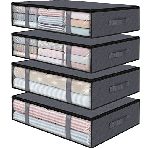 StorageRight Under Bed Storage Bags 4 Pack, 40L Large Clothes & Comforter Storage Containers with Clear Window, Breathable Fabric Organizer for Blankets, Bedding, Seasonal Clothing, Grey - color: Gray, size: 4 Pack