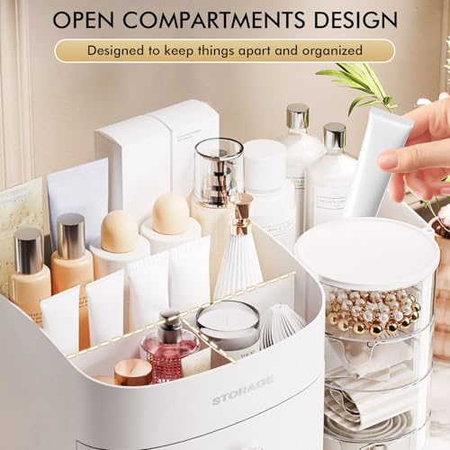 Makeup Organizer Countertop with Drawers, Make up Organizers for Vanity, Skincare Jewelry Earring Organizers, Cosmetic Display Cases Makeup Storage for Bedroom & Bathroom, Ideal Gifts for Women(White) - color: White