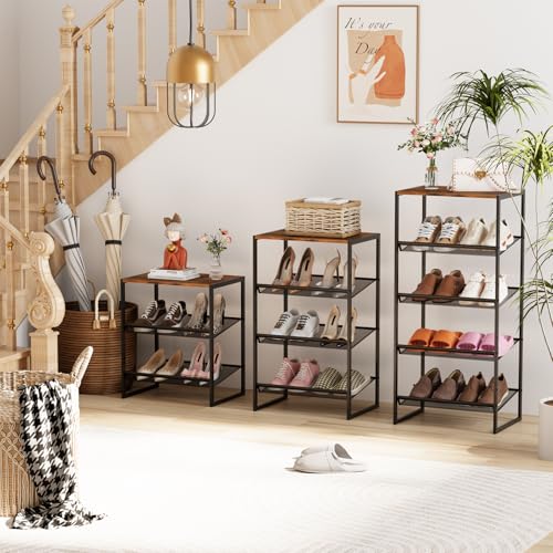 Garden 4 you Shoe Rack for Closet Narrow 5 Tiers, Small Shoe Rack with Brown Wooden Tabletop, Adjustable Metal Shoe Shelf for Closet Entryway Hallway Living Room - color: Brown, size: 5-Tier