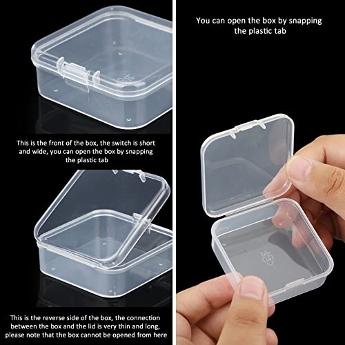 SATINIOR 100 Pcs Clear Plastic Beads Storage Containers Box Small Clear Boxes with Hinged Lid Plastic Case Mini Square Arts Crafts Storage Organizers for Small Items(2.1 x 2.1 x 0.8 Inch) - size: 2.1 x 2.1 x 0.8 Inch