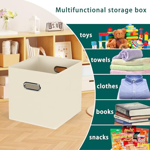 Black Foldable Storage Cubes Bins, Fabric Storage Box Cubes Organizer Baskets with Dual Handles for Home Organizer,Set of 3,(Creamy-White) - color: Creamy-White, size: 3 Pack