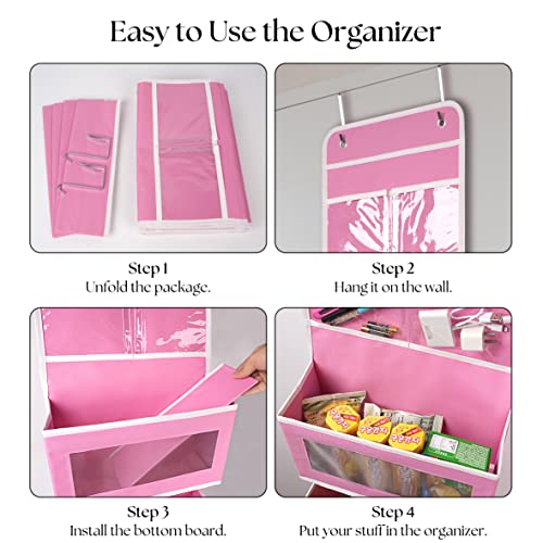 Giraffe Creation Over Door Organizer with 4 Large Capacity Pockets, Hanging Organizer Storage for Closet Bathroom Nursery Bedroom Dorm, Toys Cosmetics Sundries and Baby Essentials, Pink - color: Pink