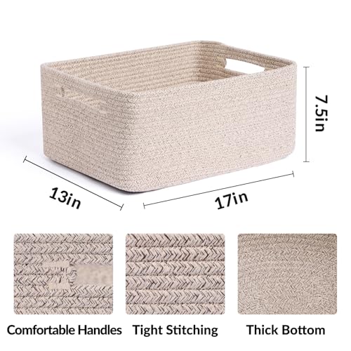 MiniArk Large Storage Baskets for Shelves, Closet Organizers Bins for Clothes Blanket Towels, Baby Nursery, Toy Baskets Box, Woven Rope Baskets, 17 x 13 x 7.5”, 3 Packs Mixed Brown - color: Natural, size: 3pcs-L17×W13×H7.5"
