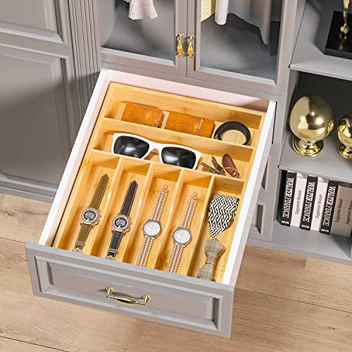 Flatware Organizer Silverware Drawer Organizer - 7 Slots Bamboo Cutlery Tray Multipurpose kitchen Drawer Organizer for Silverware, Utensils, Cutlery, Flatware, Knives W13”x L17” (Yellow) - color: Yellow, size: 7 Slot