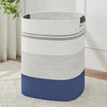 AINUOQI Large Laundry Basket - Tall Woven Rope Laundry Hamper with Leather Handles - Dirty Clothes hamper for Living room, Bedroom, 17" X 13.8" X 22", Dark Blue & White - color: Dark Blue & White, size: 85L