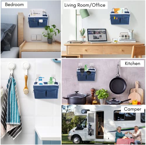 Kanrichu 2pcs Middle Wall Hanging Organizer Bag, Linen Fabric Door Hanging Storage Basket with Pockets, Waterproof Bin for Kitchen, Bedroom, Office, RV Camper (Blue) - color: Blue-Middle (2 pcs)