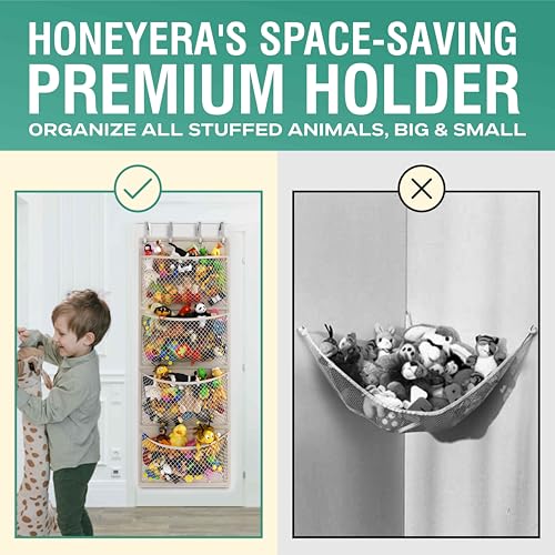 Honeyera The Original Storage for Stuffed Animals, Over Door Organizer for Stuffies, Baby Accessories, Toy Plush, Breathable Hanging Pockets Big Girls Toddler Large Bag - color: Ice Cream